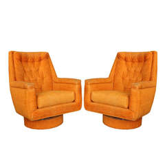 Vintage Pair of Modern Orange Swivel Chairs