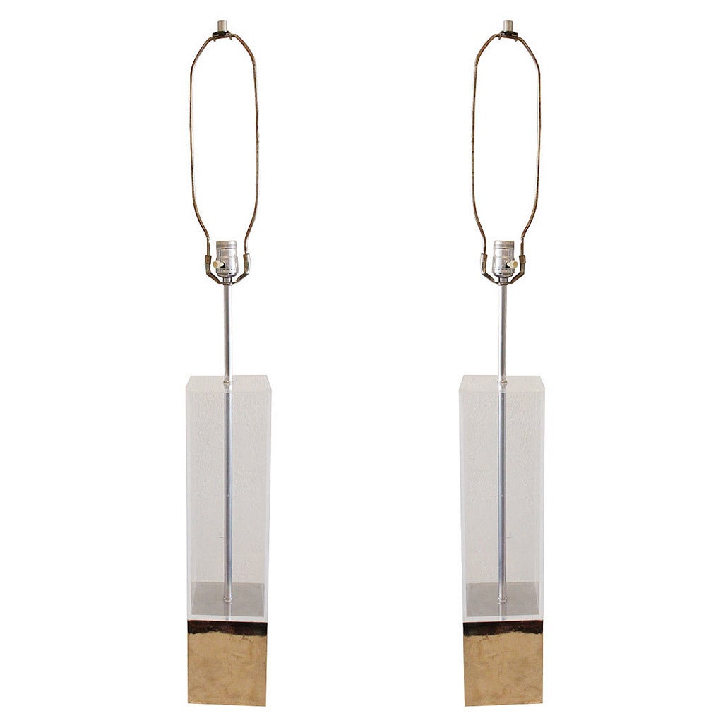 Pair of Chrome and Lucite Lamps by Laurel