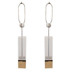Retro Pair of Chrome and Lucite Lamps by Laurel