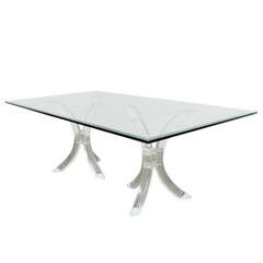 Double Pedestal  Triple Tusk Lucite Dining Table by Lion in Frost