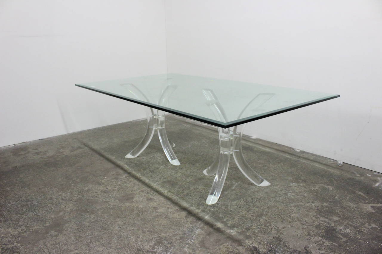 Double Pedestal  Triple Tusk Lucite Dining Table by Lion in Frost
