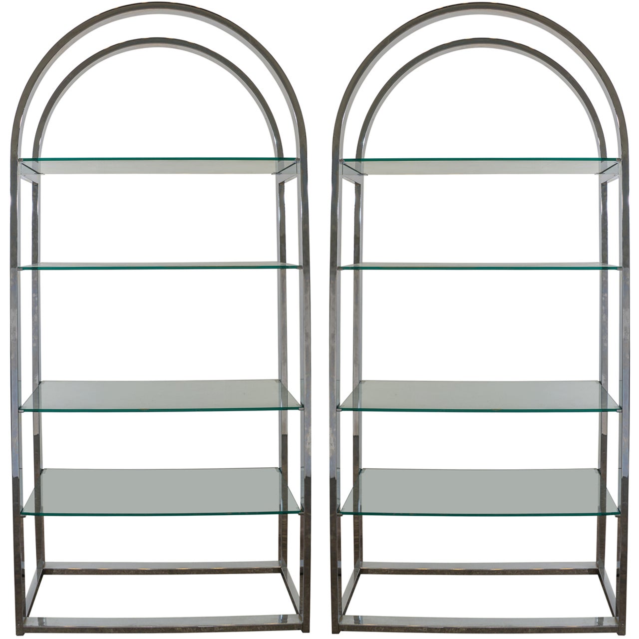 Pair Round Top Chrome Shelves