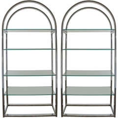 Pair Round Top Chrome Shelves