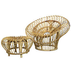 Rattan Lounge Chair and Ottoman in the style of Albini