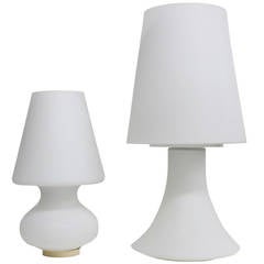 Pair of White Glass Lamps by Laurel