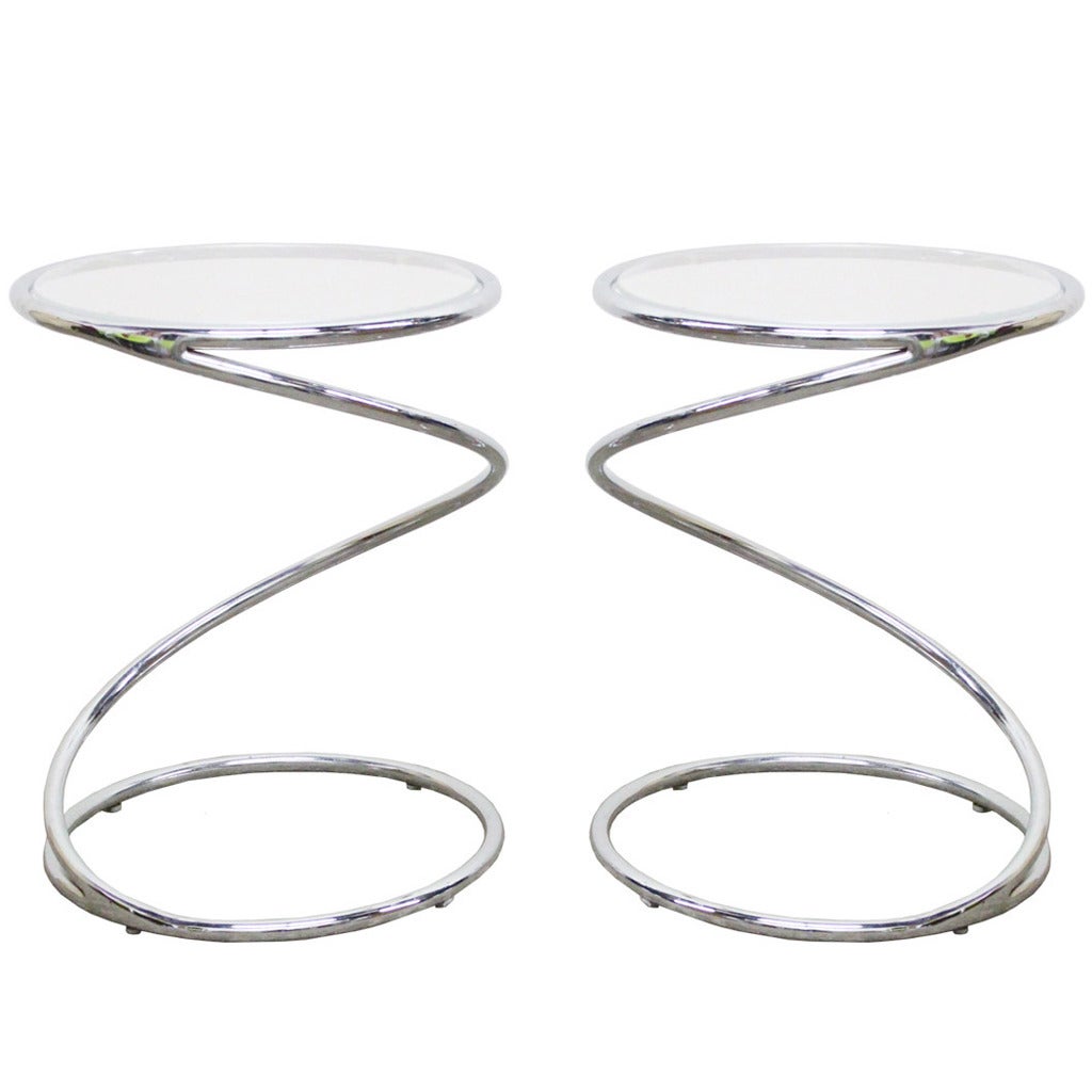 Pair of Chrome Spiral Tables by Pace