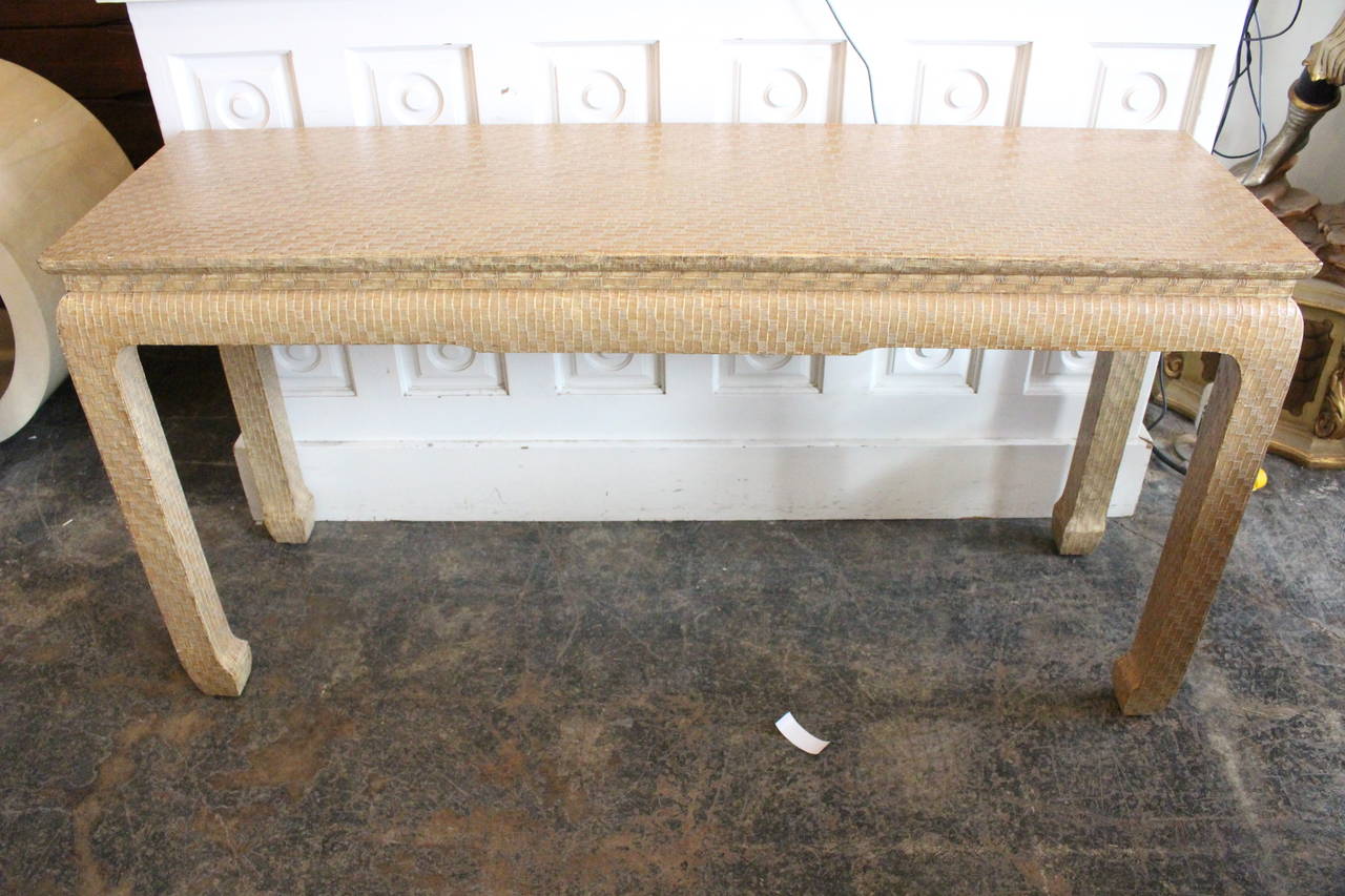 Mid-Century Modern Asian Style Grasscloth Console Table by Baker