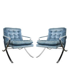 Pair of Chrome X-Base Chairs in Style of Milo Baughman