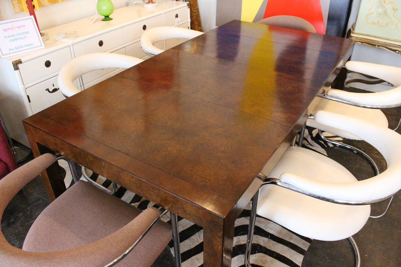 Mid-Century Modern Burl Console with Dining Leaf Extensions by John Widdicomb 