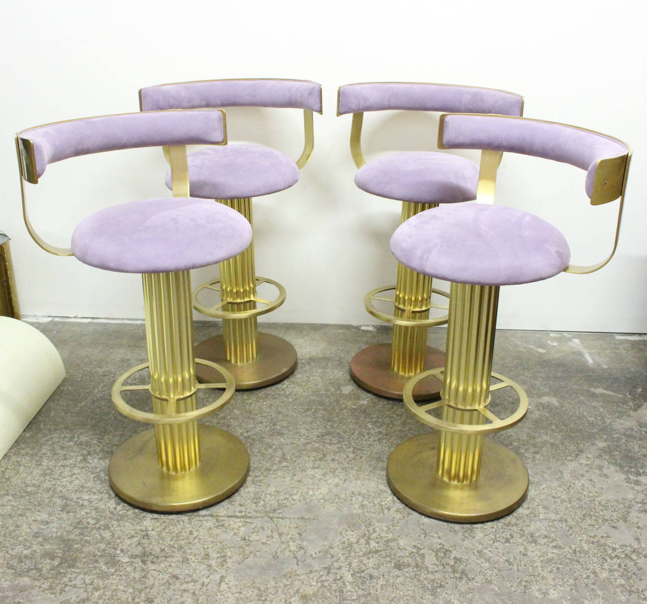 Hollywood Regency Set of Four Brass Bar Stools by Design for Leisure