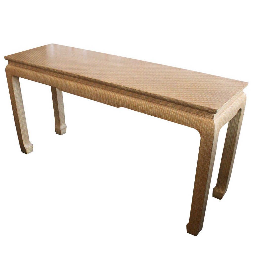 Asian Style Grasscloth Console Table by Baker