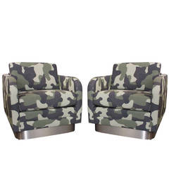 Newly Upholstered Cube Chairs in David Sutherland Camouflage Fabric