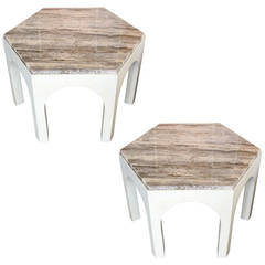 Pair of 1960s Travertine Top Side Tables in the Style of Harvey Probber 7