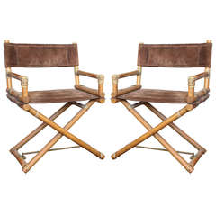 Pair of McGuire Oak Safari Directors Chairs