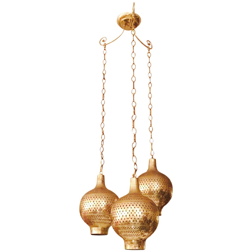 Three Brass Moroccan Pendant Chandelier