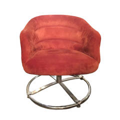Retro Single Suede Modern Swivel Chair with Chrome Base by Ward Bennett