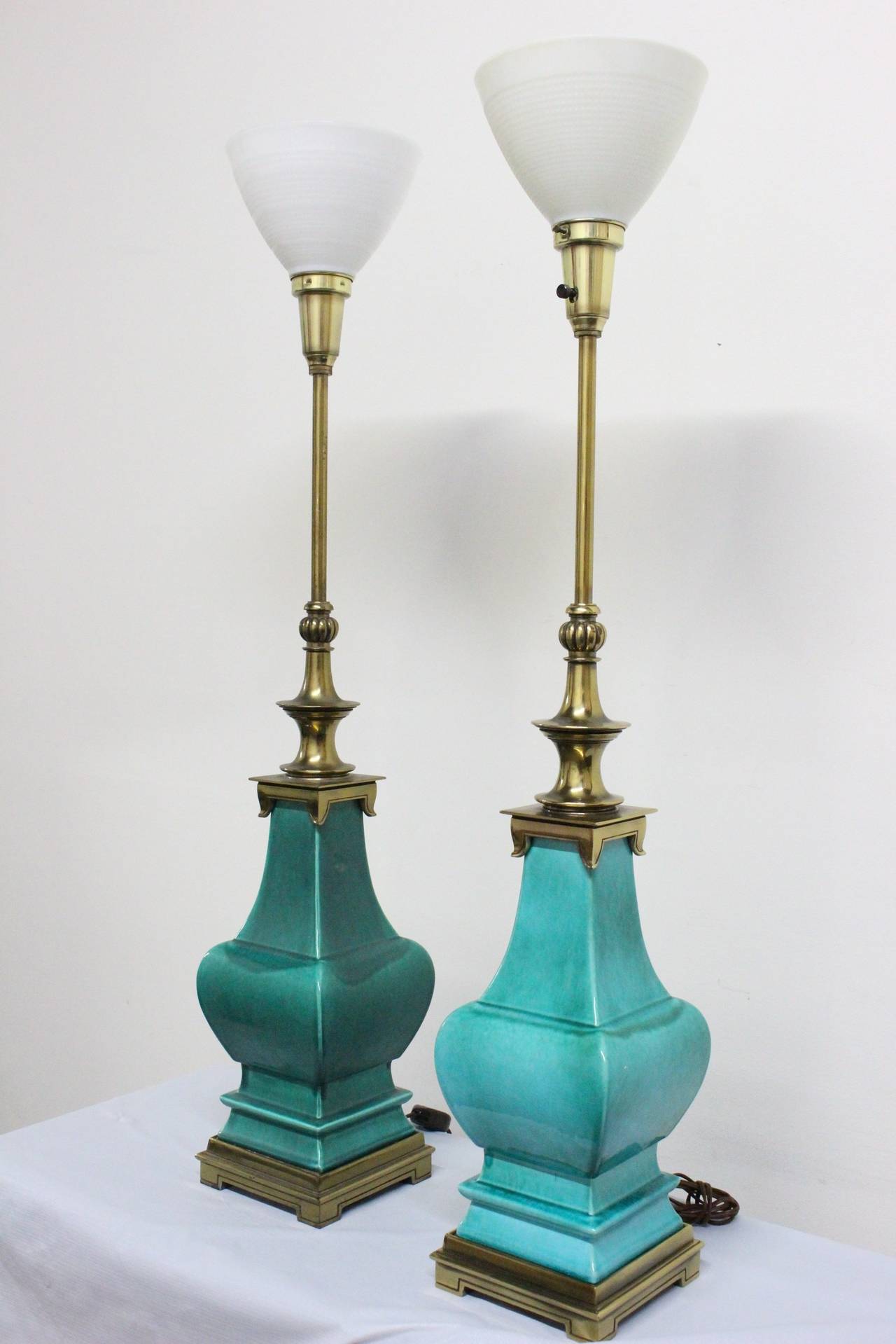 Mid-Century Modern Pair of Stiffel Porcelain Glazed Lamps