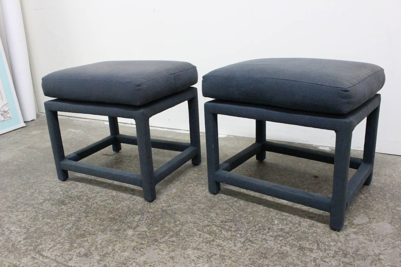 Mid-Century Modern Pair of Blue Parson Stools by Milo Baughman for Thayer Coggin