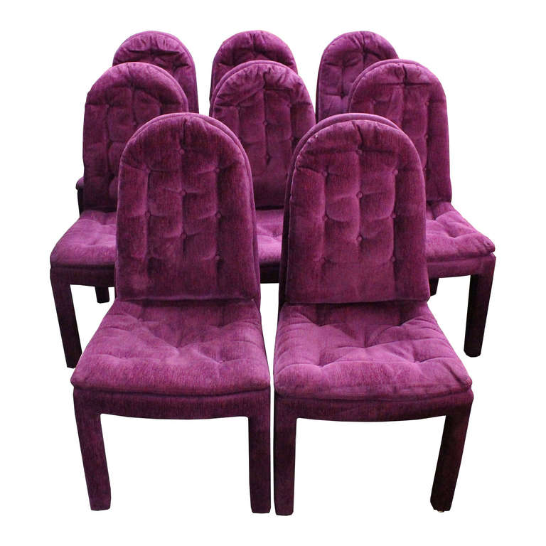 Set of Eight Deep Orchid Parson-Style Dining Chairs Attributed to Milo Baughman 1