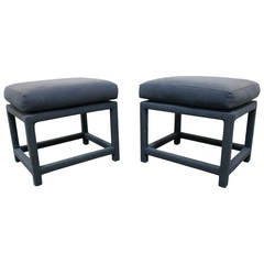 Pair of Blue Parson Stools by Milo Baughman for Thayer Coggin