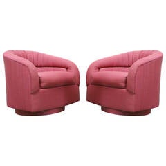 Pair of Red Swivel Chairs by Directional (Two sets available)
