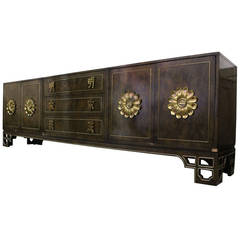 Three-Piece Burl Wood Credenza by Mastercraft