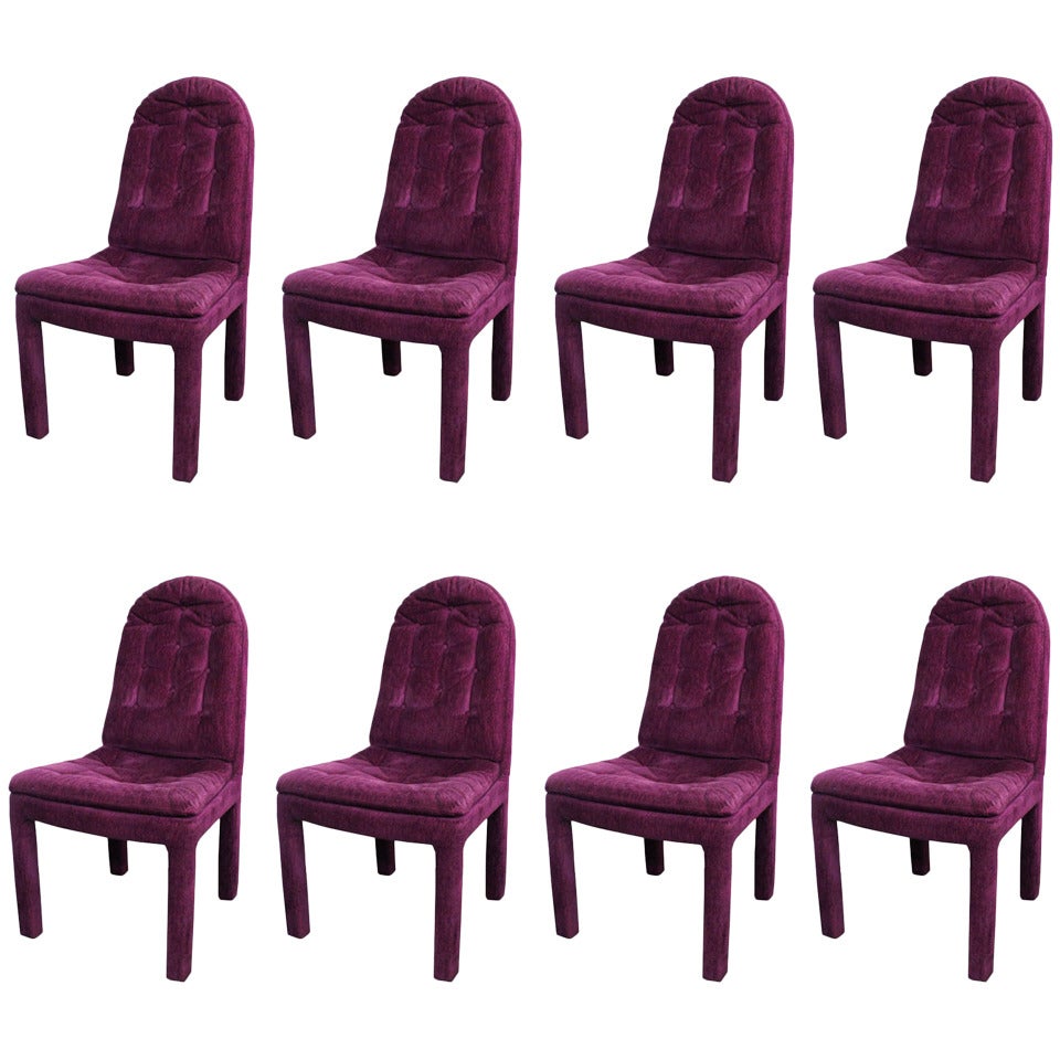 Set of Eight Deep Orchid Parson-Style Dining Chairs Attributed to Milo Baughman
