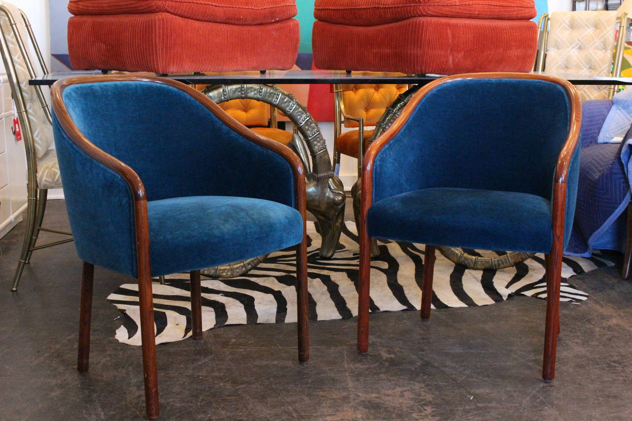 1970s original blue sapphire mohair chairs by Ward Bennett for Bickel, circa 1970s.

Dimensions: 23