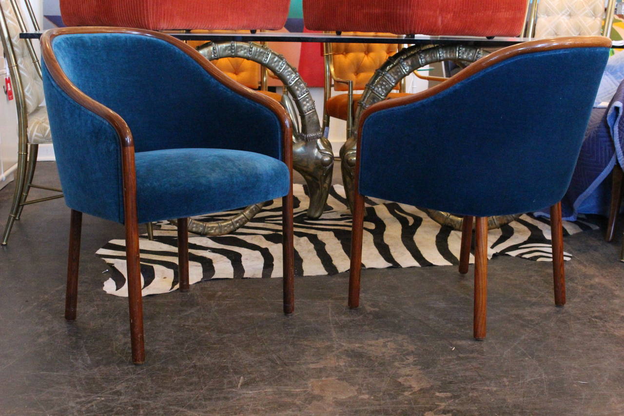 Mid-Century Modern Pair of 1970s Sapphire Blue Mohair Chairs by Ward Bennett