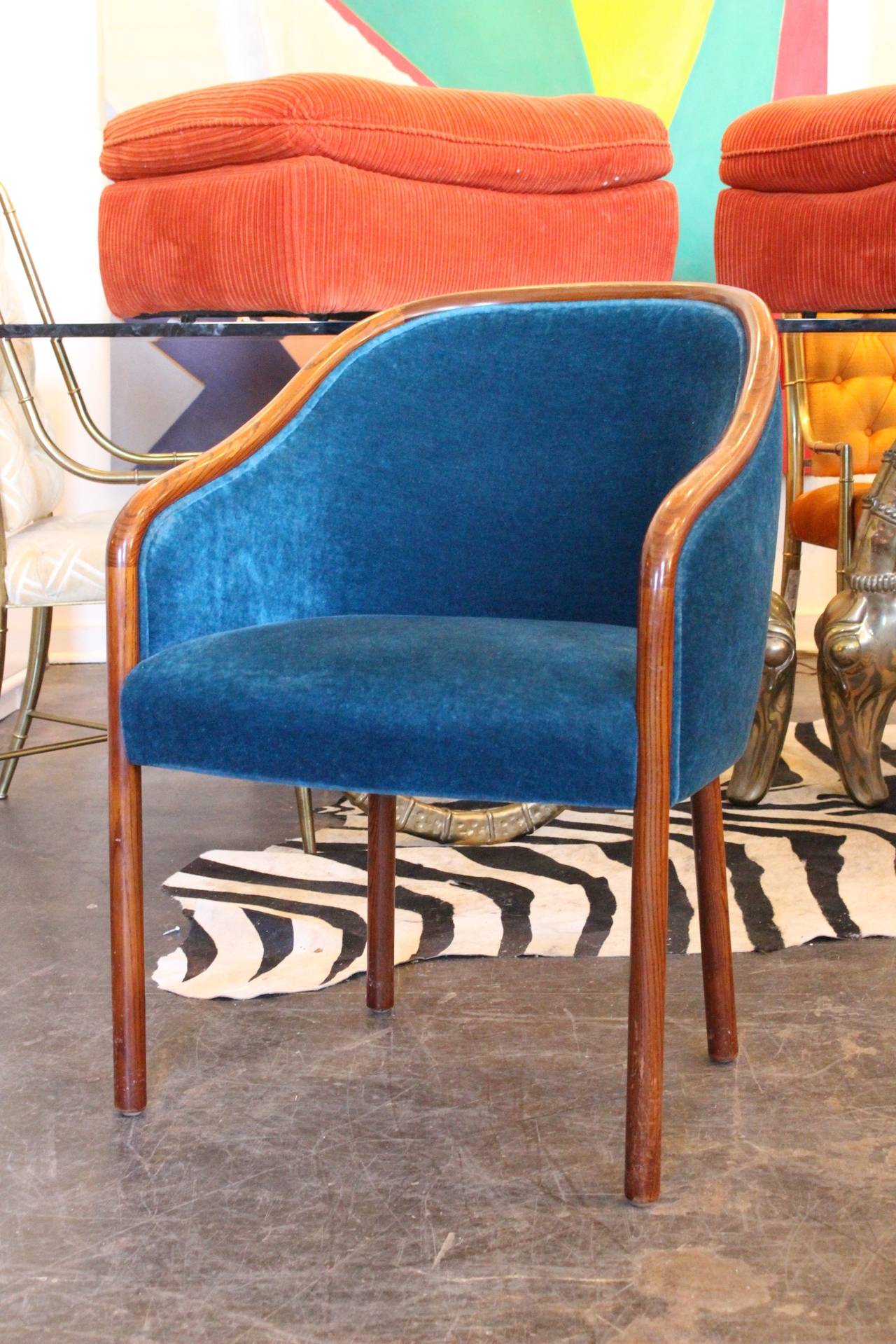 Pair of 1970s Sapphire Blue Mohair Chairs by Ward Bennett In Good Condition In Dallas, TX