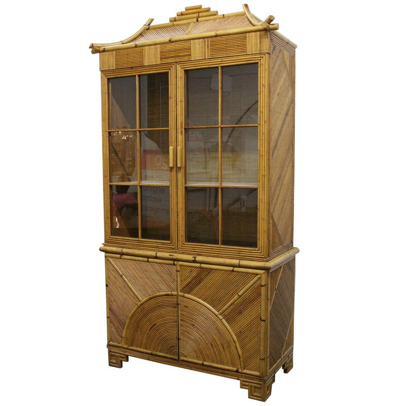 Reeded Bamboo Hutch in the Style of Gabriella Crispi