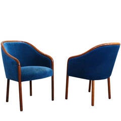 Pair of 1970s Sapphire Blue Mohair Chairs by Ward Bennett