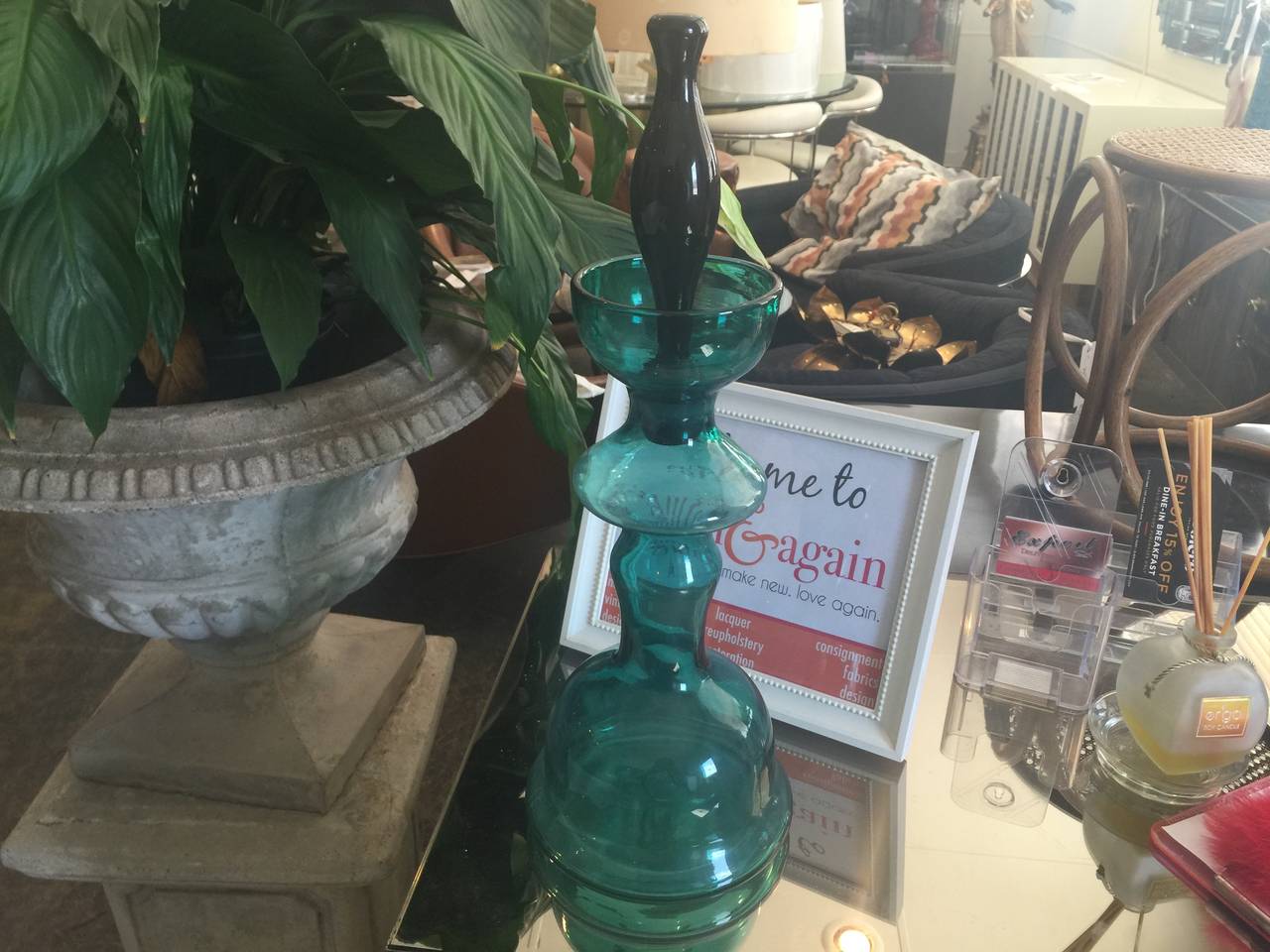 20th Century Teal Glass Decanter by Wayne Husted for Blenko