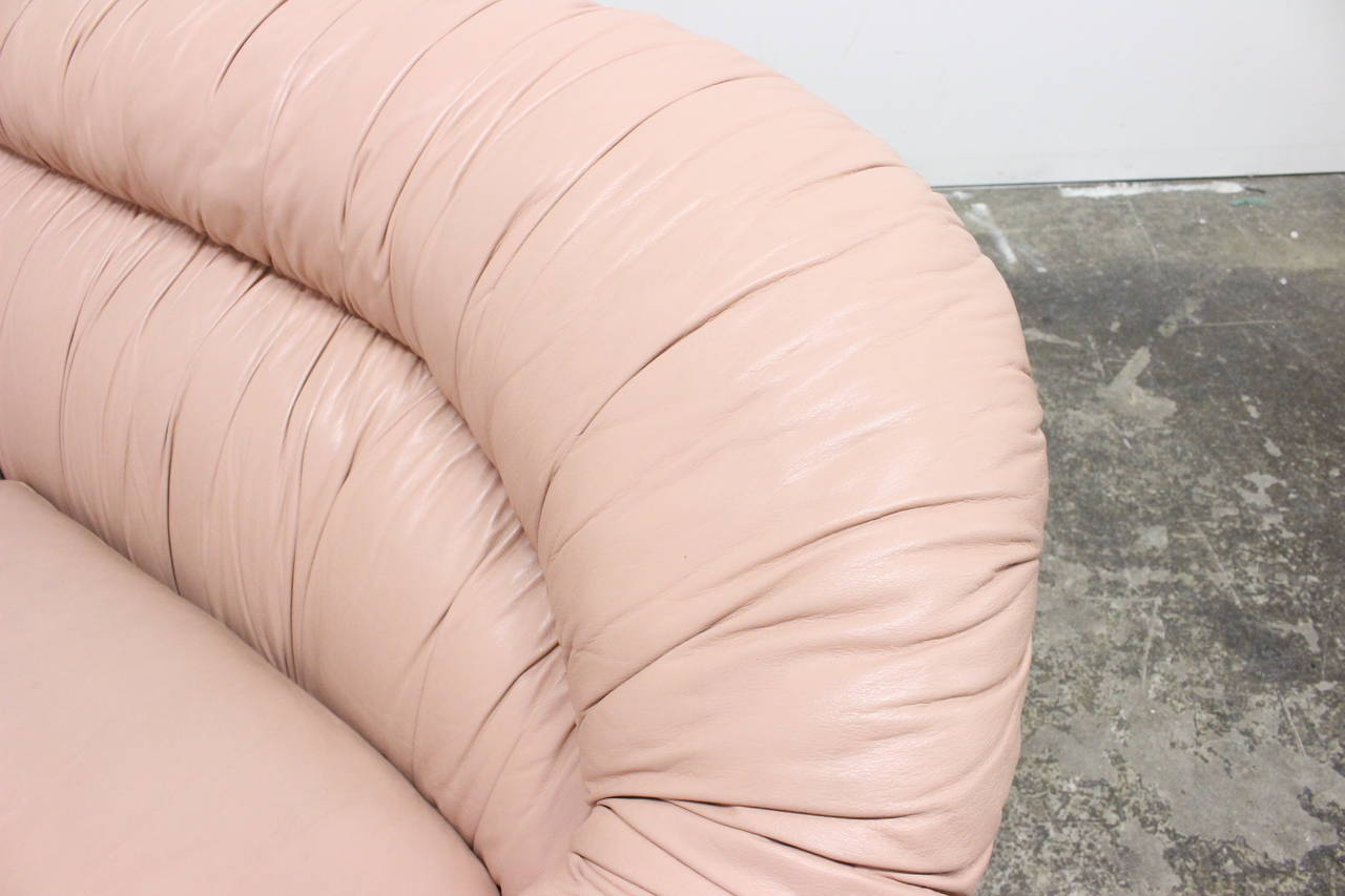 20th Century 80's Style Glam Blush Colored Leather Sofa