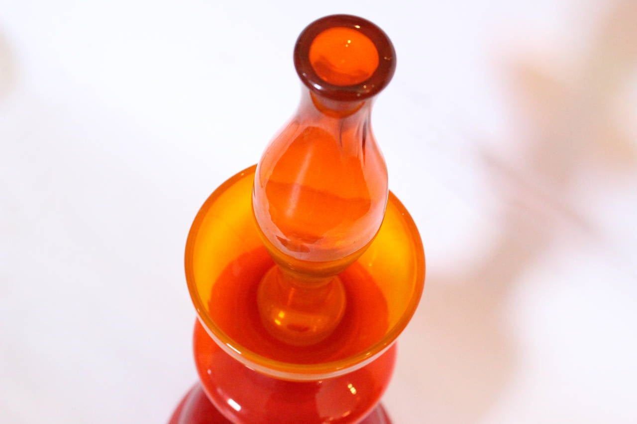 American 1960s Red-Orange Glass Decanter by Wayne Husted for Blenko