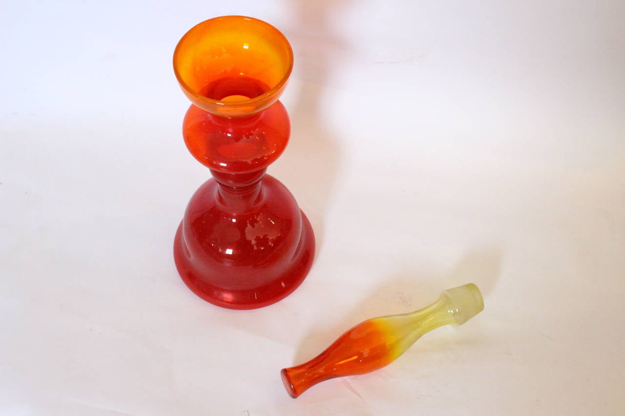 Mid-Century Modern 1960s Red-Orange Glass Decanter by Wayne Husted for Blenko