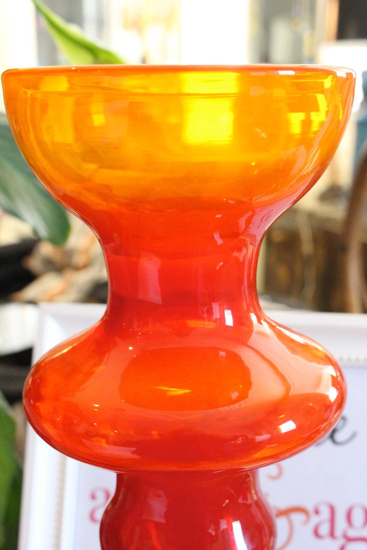 Blown Glass 1960s Red-Orange Glass Decanter by Wayne Husted for Blenko