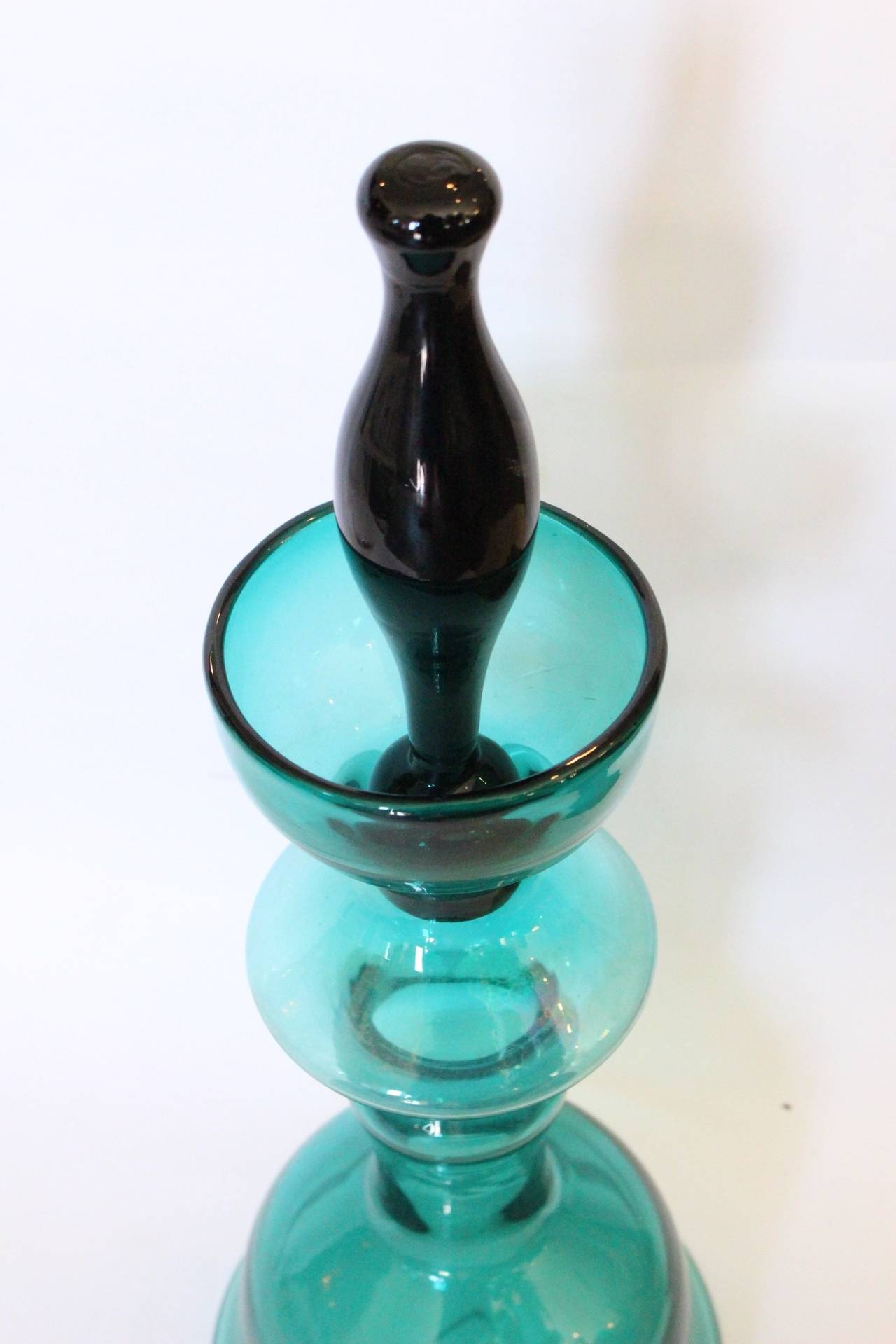 Mid-Century Modern Teal Glass Decanter by Wayne Husted for Blenko