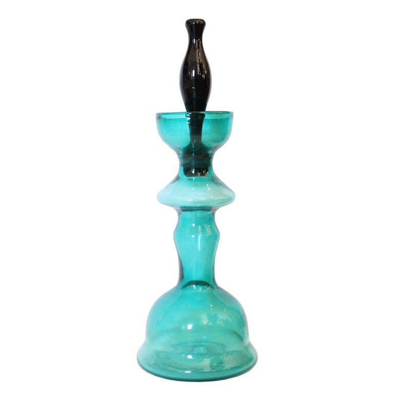 Teal Glass Decanter by Wayne Husted for Blenko