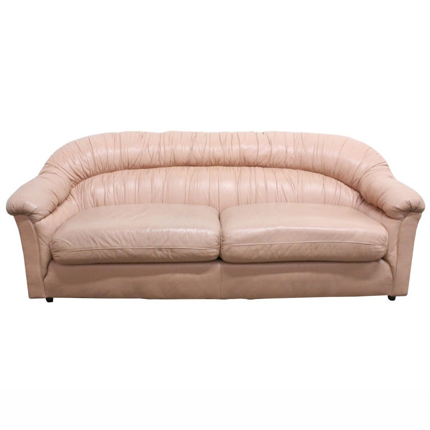 80's Style Glam Blush Colored Leather Sofa