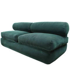 Retro Green Corduroy Sofa in the Style of Milo Baughman