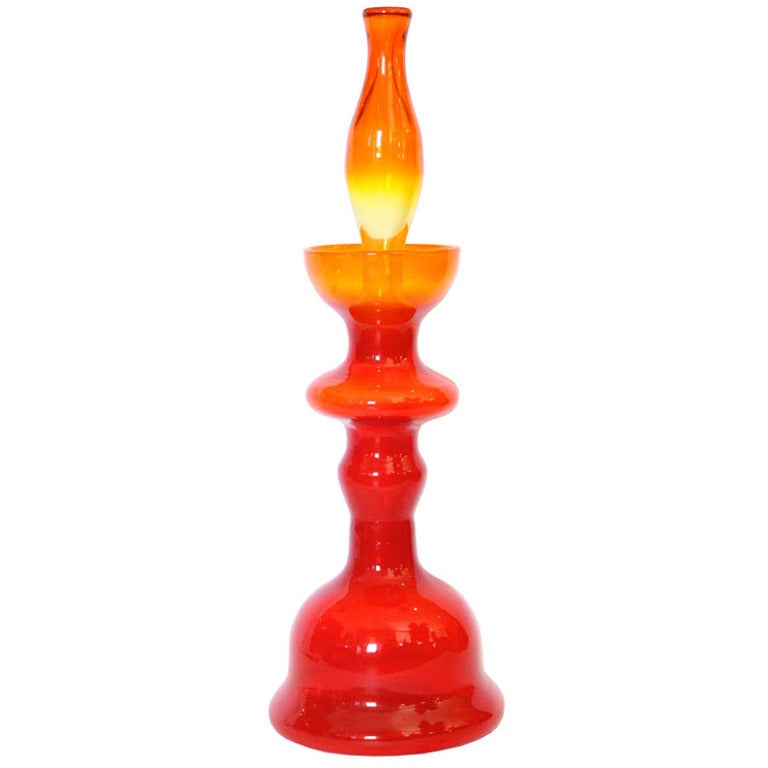 1960s Red-Orange Glass Decanter by Wayne Husted for Blenko