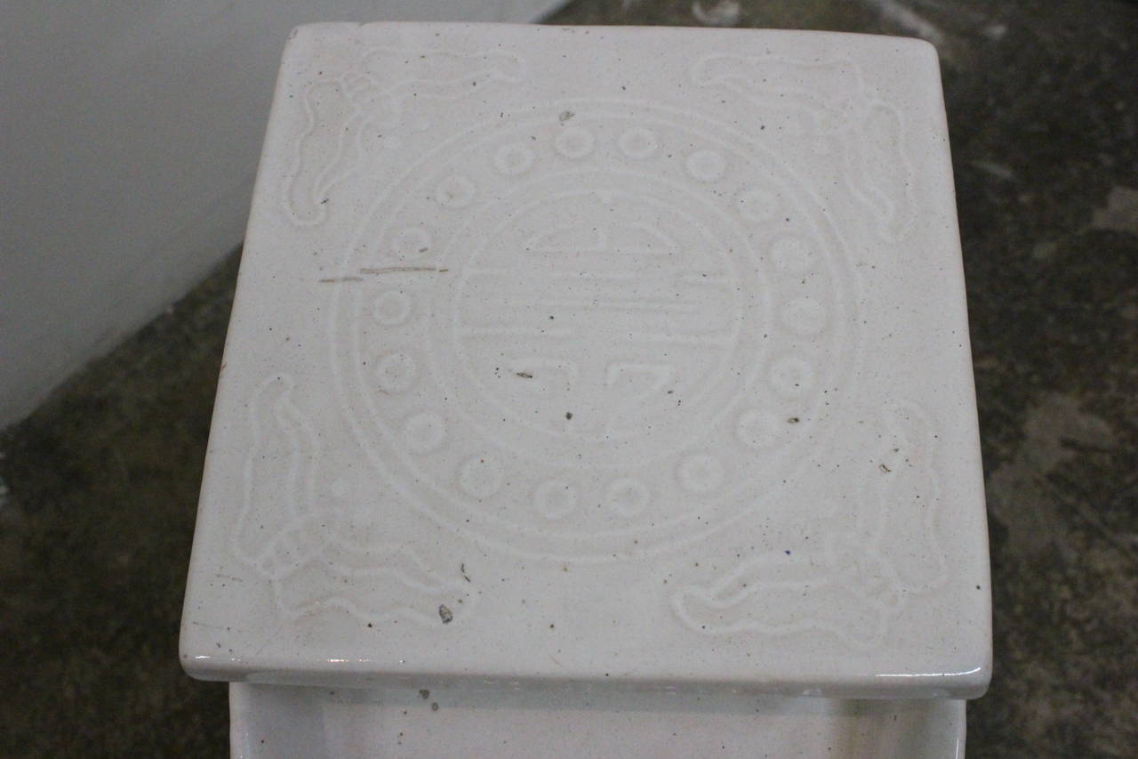 Ceramic White Glazed Elephant Garden Stool