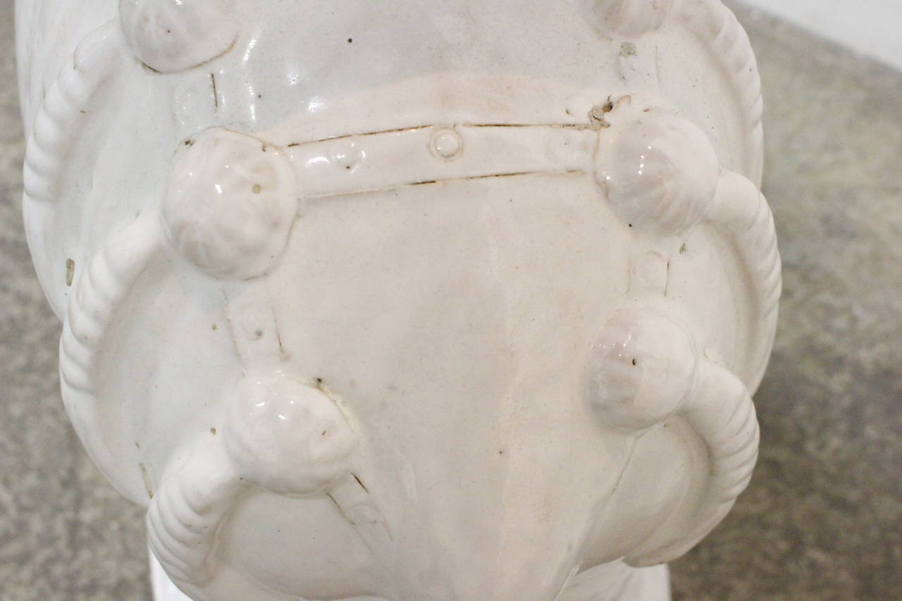 20th Century White Glazed Elephant Garden Stool