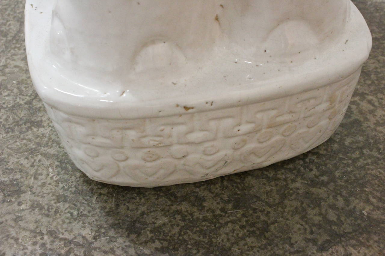 White Glazed Elephant Garden Stool 2