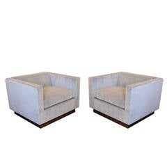 Custom Cube Chairs in Grey Mohair in the Style of Kagan 1