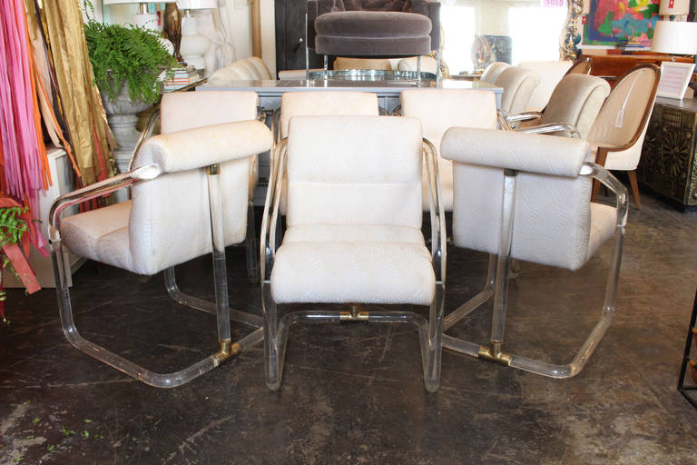 Pair Lion in Frost Lucite and Brass Dining Chairs 4