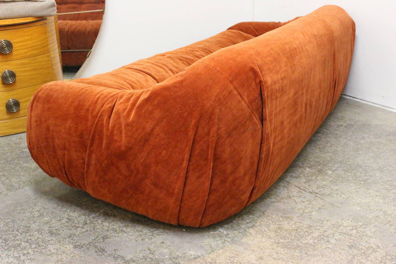 20th Century Groovy Orange Velvet Sofa in the Style of Tobia Scarpa