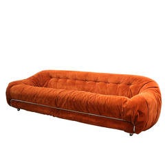 Vintage Groovy Orange Velvet Sofa in the Style of Tobia Scarpa