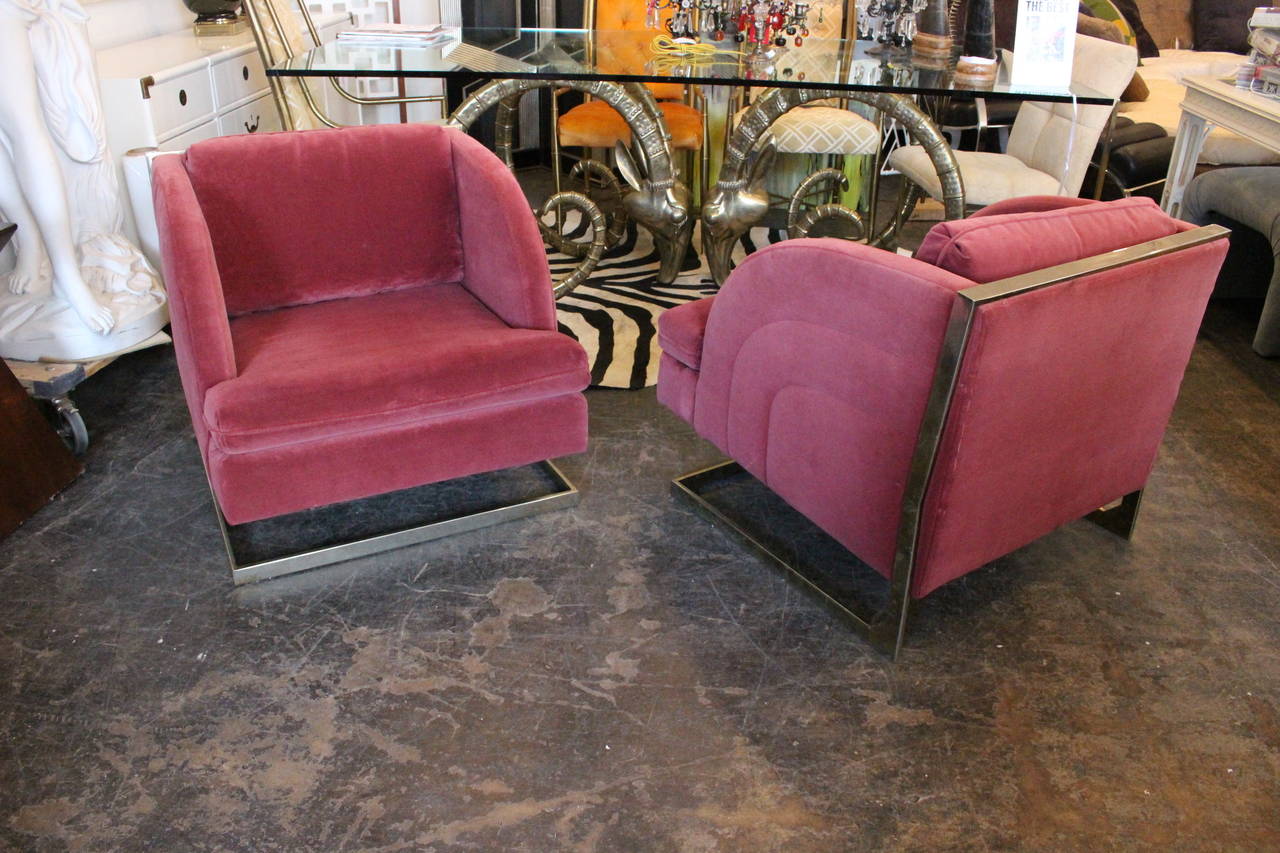 Pair of Pink 1970s Disco Chairs in the Style of Milo Baughman 2